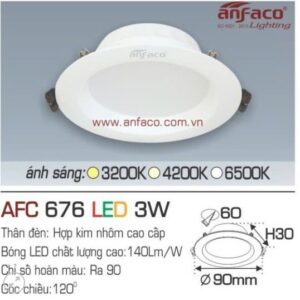 Đèn âm 3w as vàng 676 Anfaco (đk khoét lỗ 6cm, dk phủ bì 9cm)