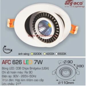 Đèn âm 7w as 3200k 626 Anfaco (đk khoét lỗ 9cm, dk phủ bì 11cm)