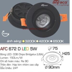 Đèn âm 5w 672D vỏ đen as vàng 4200k Anfaco (đk khoét lỗ 7,5cm, dk phủ bì 90cm)