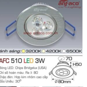 Đèn âm 3w as 6500k 510 Anfaco (đk khoét lỗ 7cm, dk phủ bì 8cm)