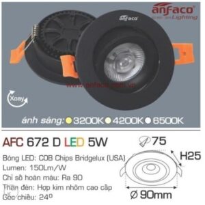 Đèn âm 5w 672D vỏ đen as vàng 3200k (đk khoét lỗ 7,5cm, dk phủ bì 90cm)