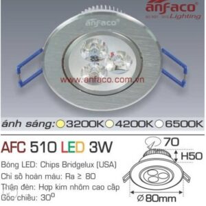 Đèn âm 3w as vàng 3000K 510 Anfaco (đk khoét lỗ 7cm, dk phủ bì 8cm)