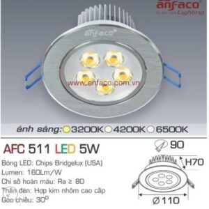 Đèn âm 5w as trắng 511 Anfaco (đk khoét lỗ 9cm, dk phủ bì 11cm)