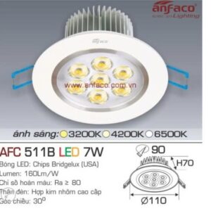Đèn âm 7w as trắng 511B Anfaco (đk khoét lỗ 9cm, dk phủ bì 11cm)